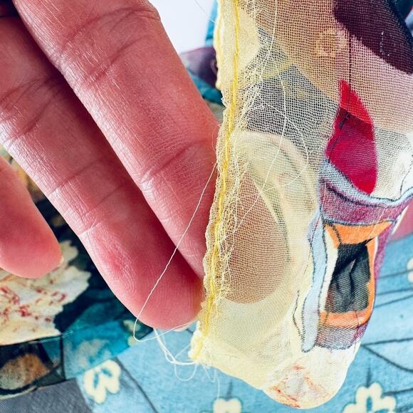 Silk Blend Scarf Asian Geisha Floral Print 66 x 19 Rectangle Art Wall Decor - Picture 9 of 10